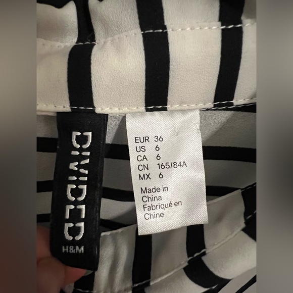 H&M Divided Black and White Striped Blouse with Tie - Picture 3 of 4